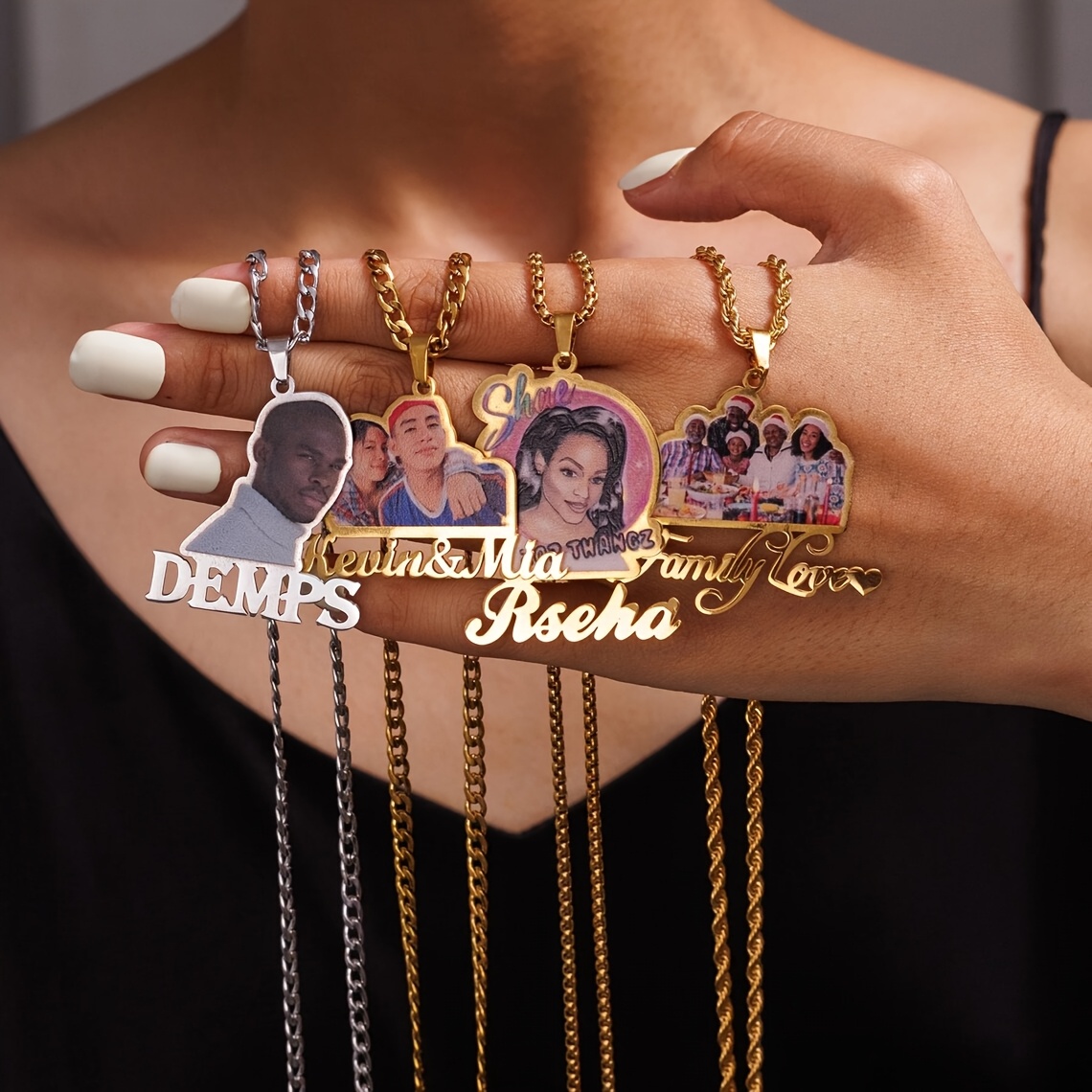 Custom Engraved Stainless Steel Name Necklace with Photo